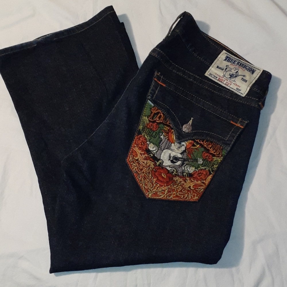 True Religion Boot Cut Embroidered Buddha Jeans 38